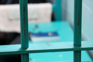 jail cell bars, colored a mint green.