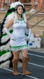 The Choctawhatchee high school drum major marches onto the field before kickoff between Choctawhatchee high school and Niceville high school.