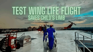 A U.S. Air Force life-flight crew evacuated a two-month-old at risk of losing her arm during a storm, safely delivering her to a hospital where surgery preserved the limb.