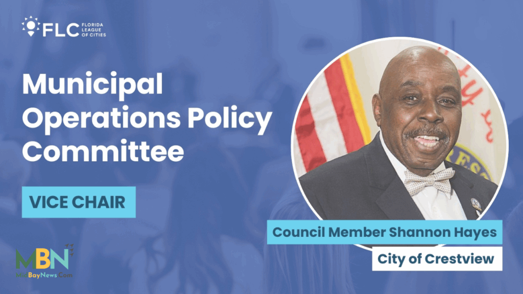 Crestview City Council Member Shannon Hayes has been appointed vice chair of the Florida League of Cities Municipal Operations Policy Committee, where he will help shape statewide municipal priorities for the 2025–2026 legislative session.