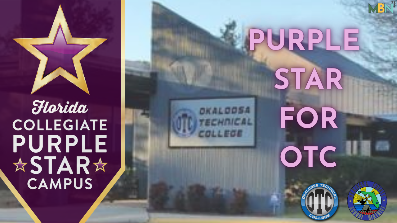 Okaloosa Technical College has been designated a Collegiate Purple Star Campus by the Florida Department of Education for its strong support of military-affiliated students, recognizing the college’s programs, services, and commitment to the area's large military community.