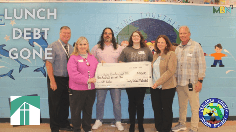 Trinity United Methodist Church celebrated its 65th anniversary by helping pay off student lunch debt at Shalimar Elementary and Pryor Middle Schools, as well as clearing tuition balances for families at Trinity Preschool.