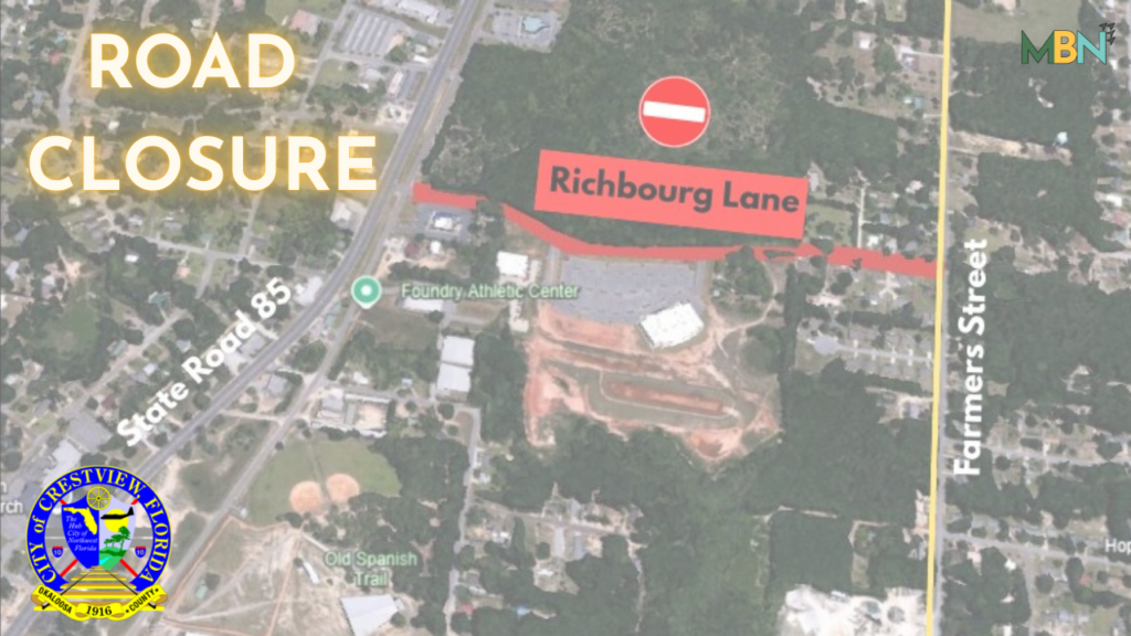 Richbourg Lane in Crestview will be fully closed on Thursday for drainage repair work, with detours in place from early morning through late afternoon.