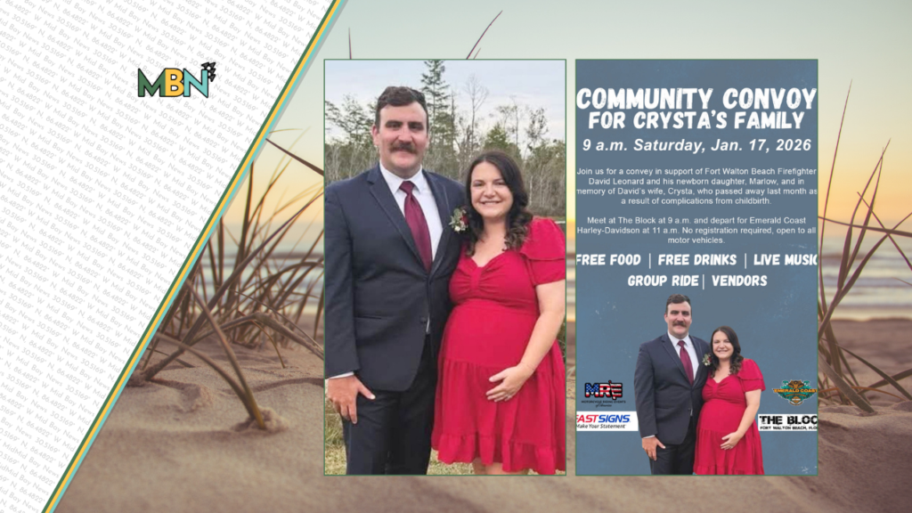 Fort Walton Beach will host a Community Convoy on Jan. 17 to support firefighter David Leonard, his newborn daughter, and honor his late wife, Crysta.