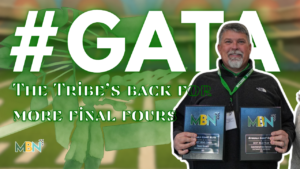 Thumbnail with large white '#GATA' text over a green background; a man holds two award plaques featuring the MBN logo beside a green lanyard, ready for a competition recap.
